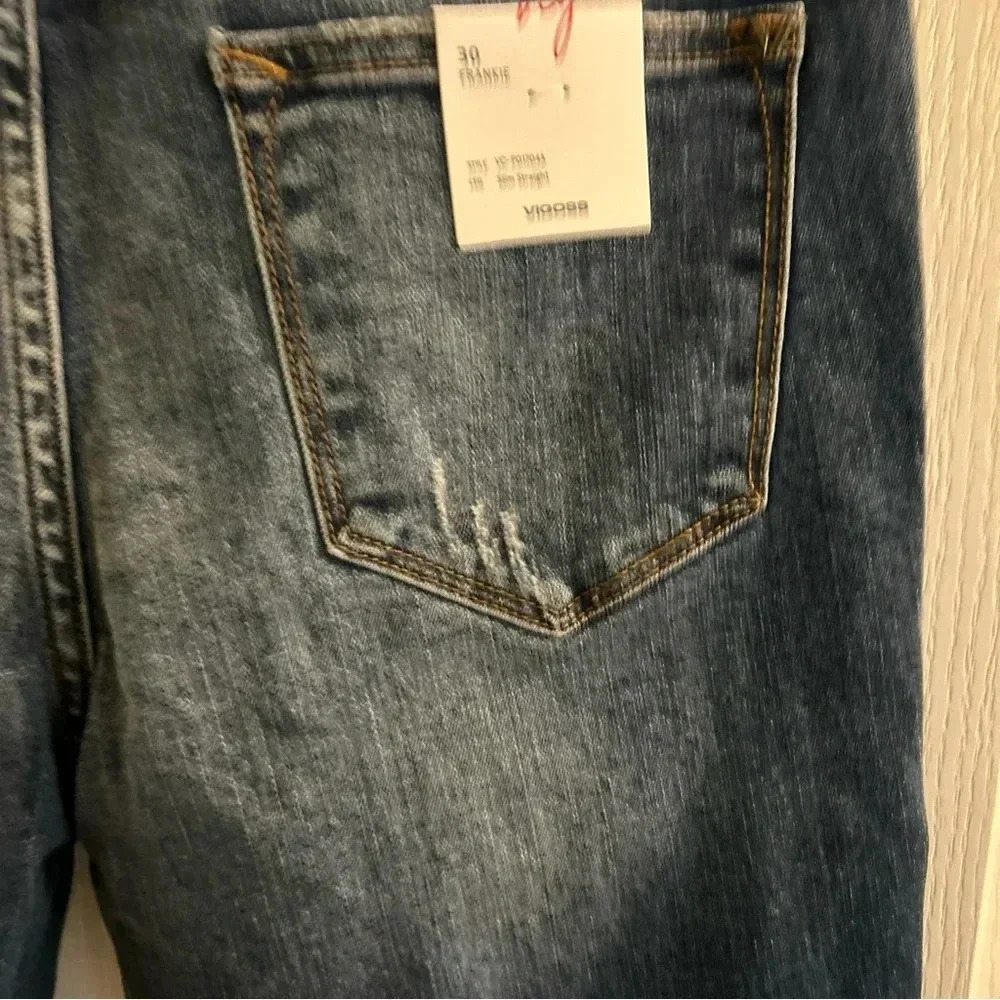 Vigoss Jeans Womens 30 Frankie Slim Straight Size 30 Distressed Button Fly NEW - Picture 10 of 11